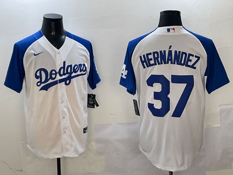 Men Los Angeles Dodgers #37 Hernandez White Blue Fashion Game 2025 Nike MLB Jersey style 1